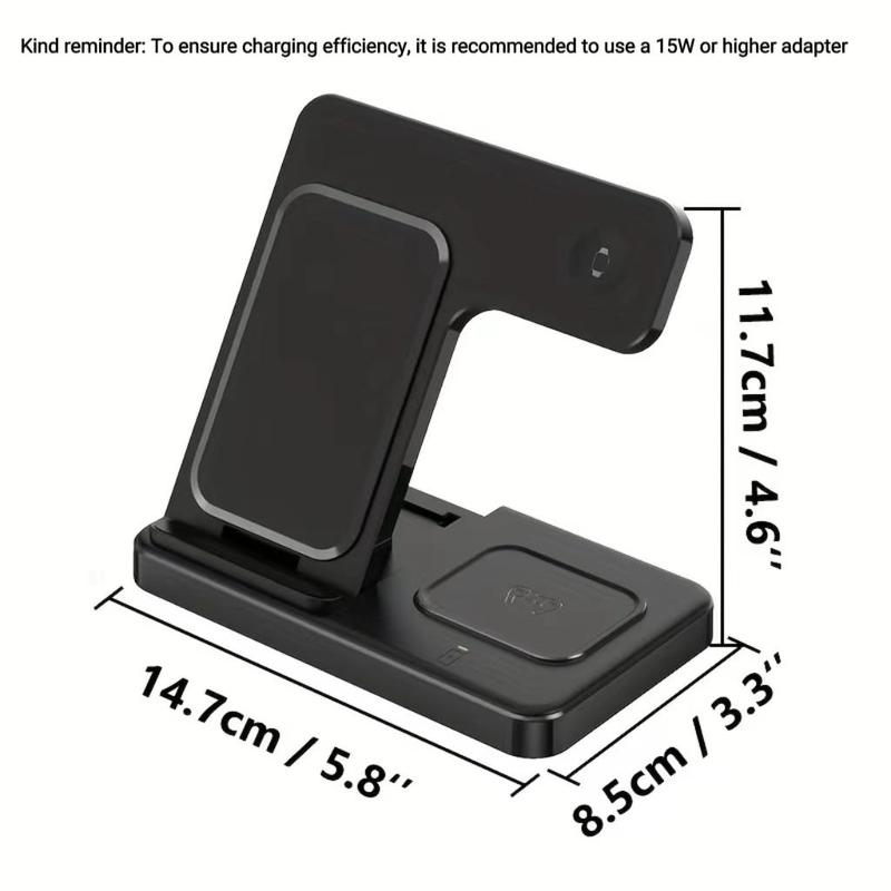 3 in 1 Wireless Charger, 15W Max Wireless Charging Station, Fast Wireless Charger Stand for iPhone iWatch AirPods