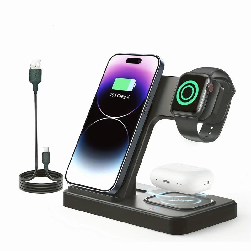 3 in 1 Wireless Charger, 15W Max Wireless Charging Station, Fast Wireless Charger Stand for iPhone iWatch AirPods