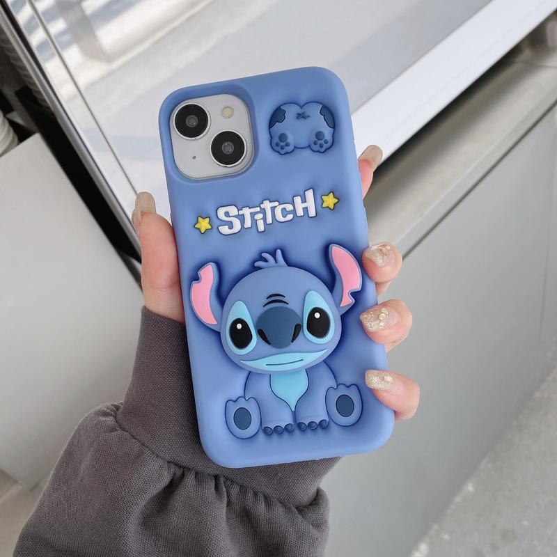 Apple iPhone silicone full cover mobile phone case cute stand KT Winnie the Pooh Strawberry Bear Stitch Rabbit Accessories Protection