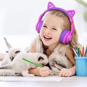 iClever Cat Ear Kids Bluetooth Headphones, LED Lights Up, 74 85 94dB Volume Limited, 50H Playtime, Bluetooth 5.2,  for iPad Tablet Travel  Christmas Gift