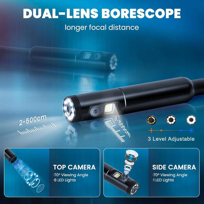 Dual Lens Borescope, Endoscope Camera with Light, 1080P Sewer Camera with 4.3 Inch LCD Screen, Inspection Camera IP67 Waterproof Lens, Tools for Men, Adjustable LED, 16.5FT Cable, 32GB TF Card