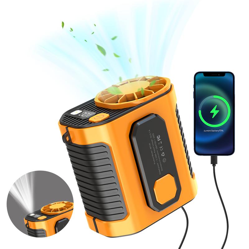 Portable 10000mAh Power Bank for Father's Day Gift, 1 Count 3 in 1 Outdoor Fan with Torch, 3 Wind Speeds Cooling Fan with LED Light, Rechargeable Camping Fan, Suitable for Outdoor Work, Farm, Hiking, Camping, Gardening and Travel