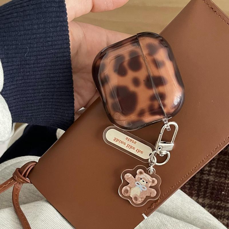 Cute Earphone Case with Bear Pattern Keychain, Earphone Protective Cover, Earphone Accessories Compatible with AirPods 2 3 4