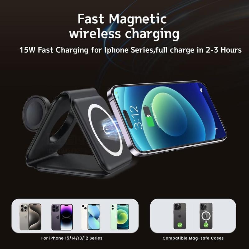 Christmas Gift-Charging Station for Apple Multiple Devices (White) - 3 in 1 Foldable Magnetic Wireless Charger Dock - Travel Charging Pad for iPhone 15 14 13 12 Pro Max Plus Watch & Airpods, christmas gift ideas Black Friday Deals tiktok shop store