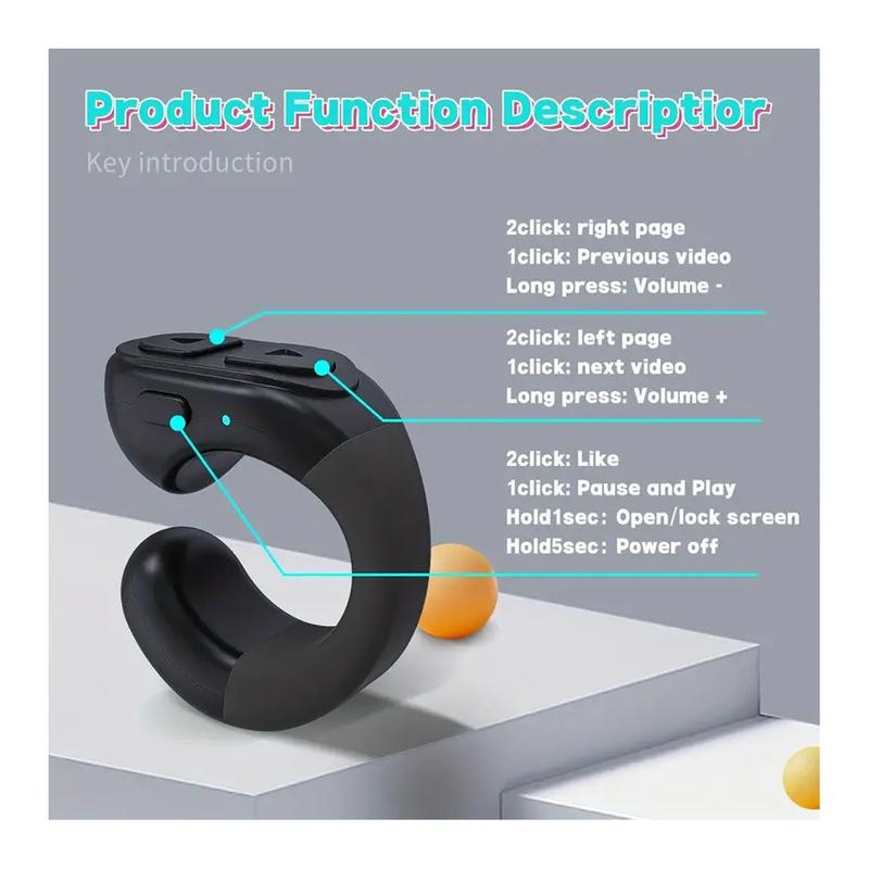 Upgrade Handsfree Scrolling Remote Control Ring for Kindle App, Handsfree Reading Camera Shutter with Stand, Compatible with iOS & Android Phone