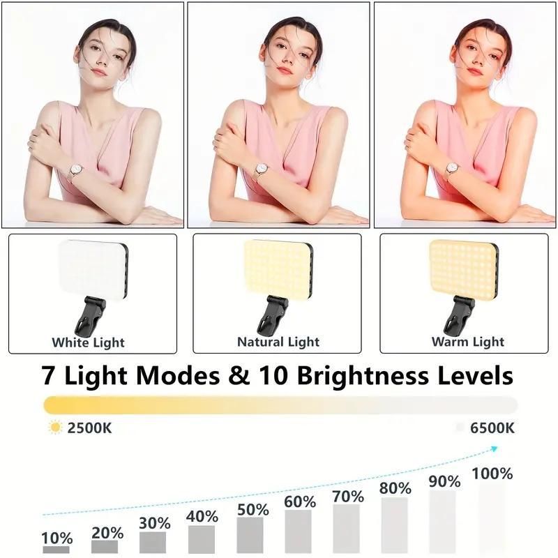 Rechargeable Phone Selfie Light, Front & Back Phone Clip Selfie Light, Adjustable 7 Light Modes LED Lamp for Phone, Tablet, Laptop, Vlogging Camera Accessories