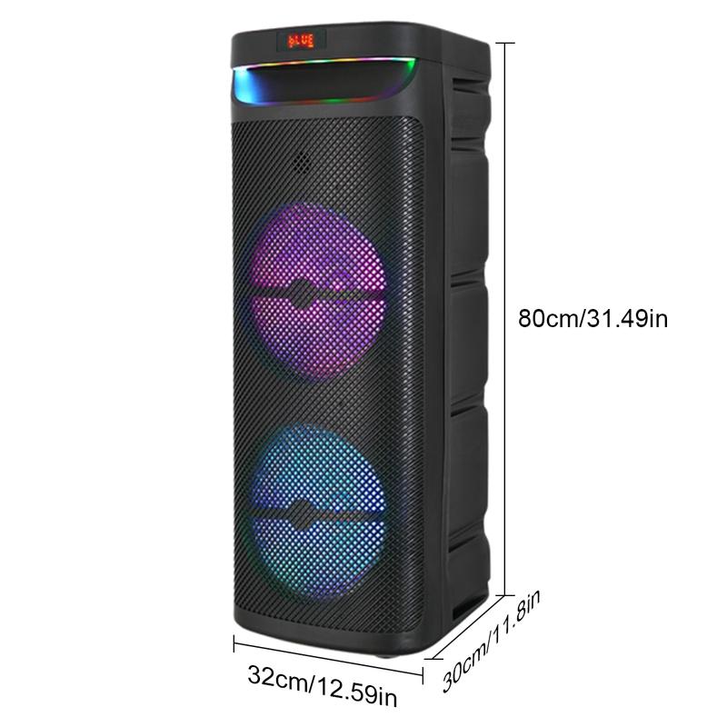 Dual 10 inch Loud PA Speaker Portable Wireless Party Speaker Bluetooth DJ Karaoke Speaker Rechargeable FM Radio Remote Control Microphone Colorful peak power