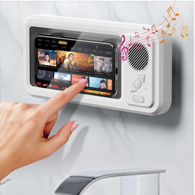 Bathroom Cell Phone Holder - Multi-functional Waterproof Bluetooth Stereo - Wall Mounted Waterproof Box - For watching TV in the shower  Smartphone