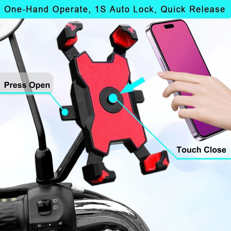 Motorcycle Phone Holder, 1s Lock and Release Phone Mount for Motorcycle Scooter Moped Rear View Mirror Phone Mount for 4.5-6.8 inch Cell Phone, Motorbike Rearview Mirror Phone Holder