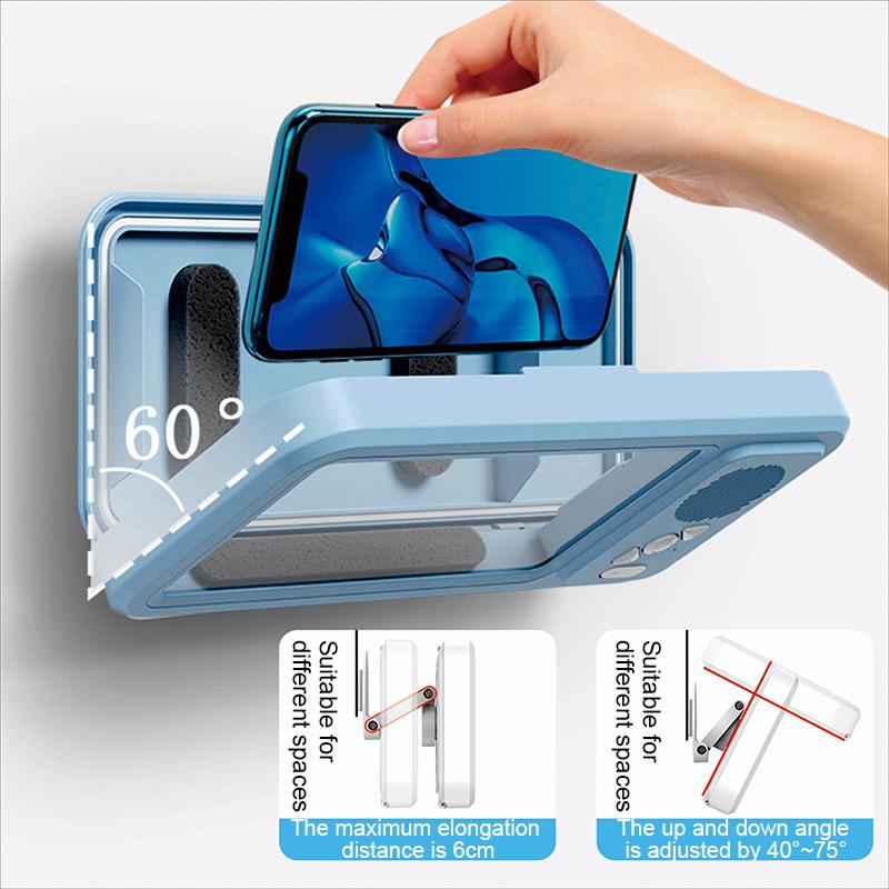 Bathroom Cell Phone Holder - Multi-functional Waterproof Bluetooth Stereo - Wall Mounted Waterproof Box - For watching TV in the shower  Smartphone