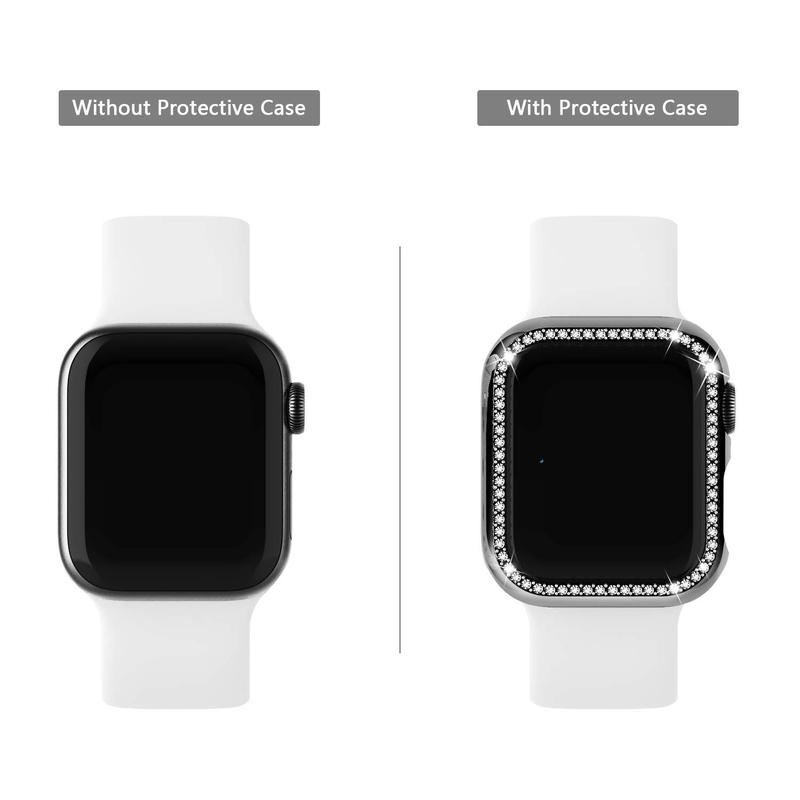 Artificial Rhinestone Decor Watch Case, 2 Counts Smart Watch Protective Case, Watch Accessories Compatible with Apple Watch 9 8 7 6 5 4 SE (Watch Not Included)