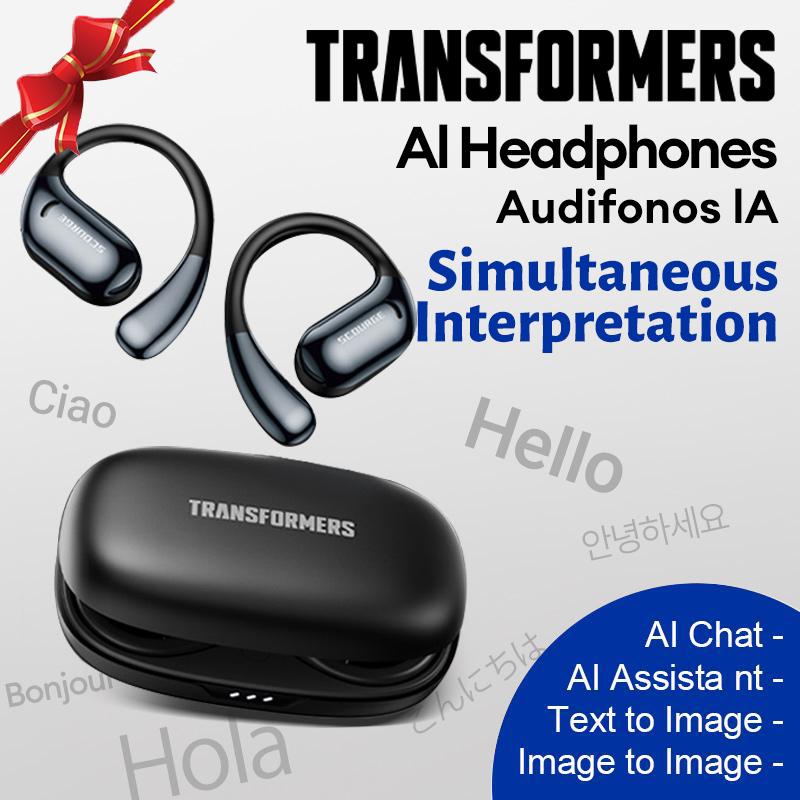 Transformers TF-T68 AI Translation Headset Supports real-time Bluetooth translation in 75 languages 5.4 OWS Waterproof Sport Headsets Noise Reduction Headphones With Mic Earbuds，High-resolution sound quality