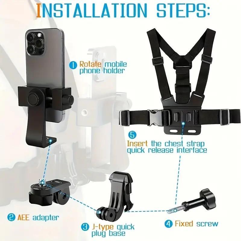 Outdoor Shooting Chest Strap Phone Holder Kit, 1 Set Sports Camera Chest Strap & Phone Clip, Phone Accessories for Live Outdoor Riding