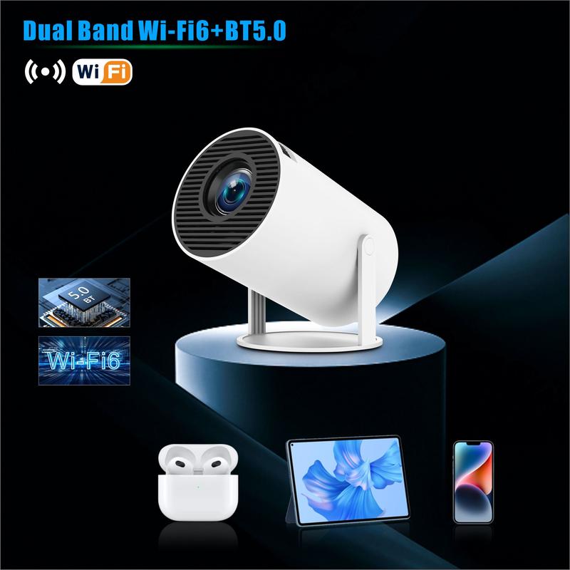 2.4 5G WiFi Smart Projector, 360°Adjustable Stand 4K LED Projector Auto Keystone Correction Portable Projector, BT 5.2, 200 Inch Screen,Built-in speaker, Home Video Projector