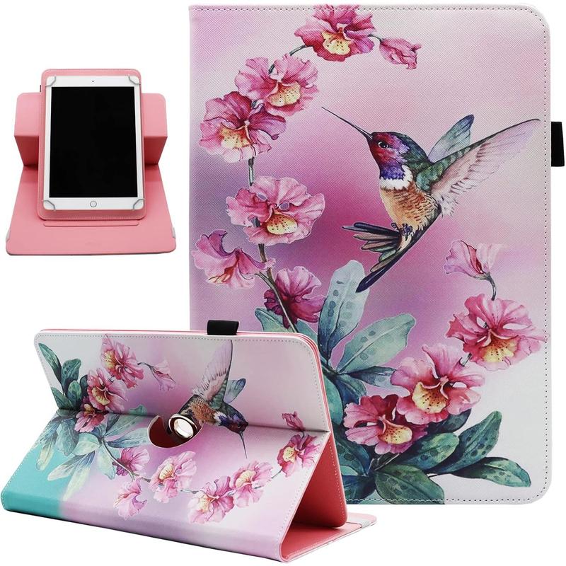 Universal 10 10.1 Inch Android Tablet Case, Dluggs PU Leather 360 Degree Rotating Multi-Angle Viewing Stand Case Cover for 10 10.1 and All 9.5-10.5 Inch Tablet, Bird