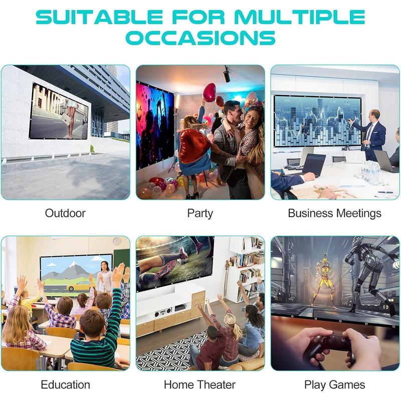 Projection Screen 100 inch, Washable Projector Screen 16:9 Foldable Anti-Crease Portable Projector Movies Screen for Home Theater Outdoor Indoor Support Double Sided Projection