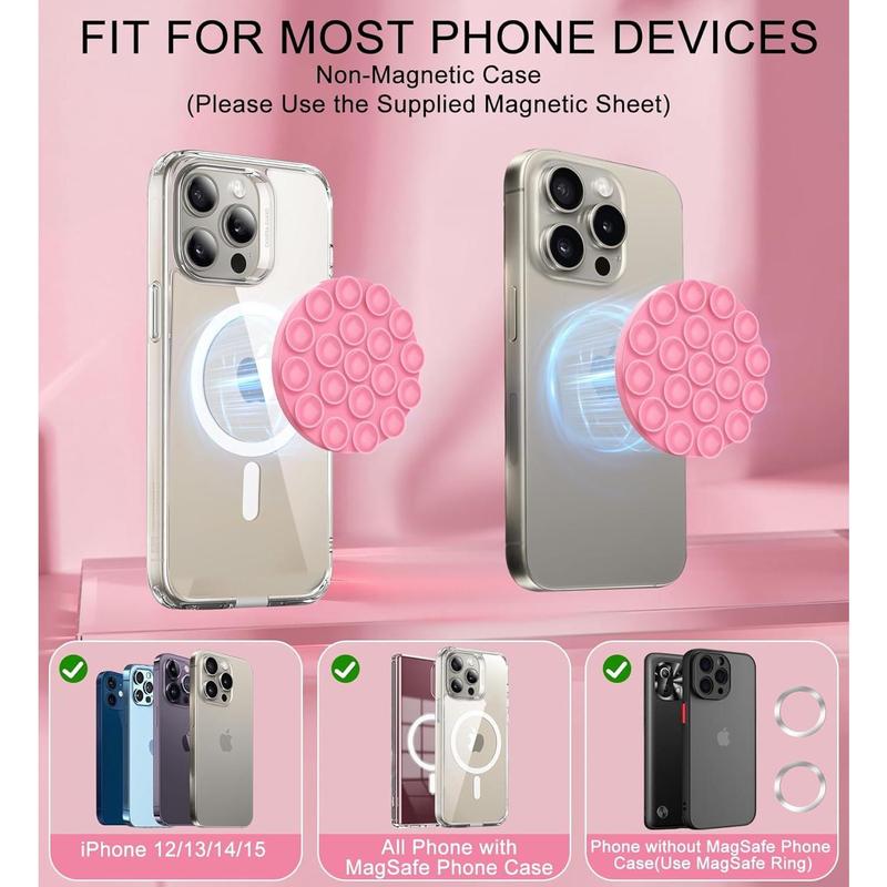 Magnetic Suction Cup Phone Mount - Anti Slip Hands Free Silicone Suction Phone Grip Compatible with iPhone MagSafe Phone Case Series, Mirror Shower Holder for Selfies and Tiktok Videos (Sand Pink) Accessories Smartphone