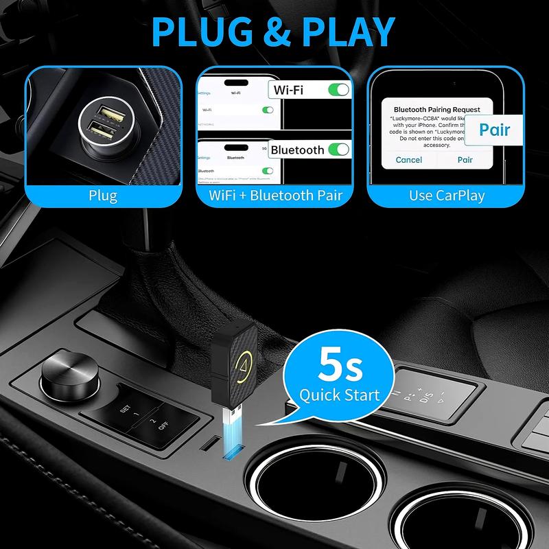 Wireless Carplay Adapter，Plug & Play Carplay Wireless Adapter for iOS 10+, Stable Fast Connection Low Latency Christmas and New Year Gifts