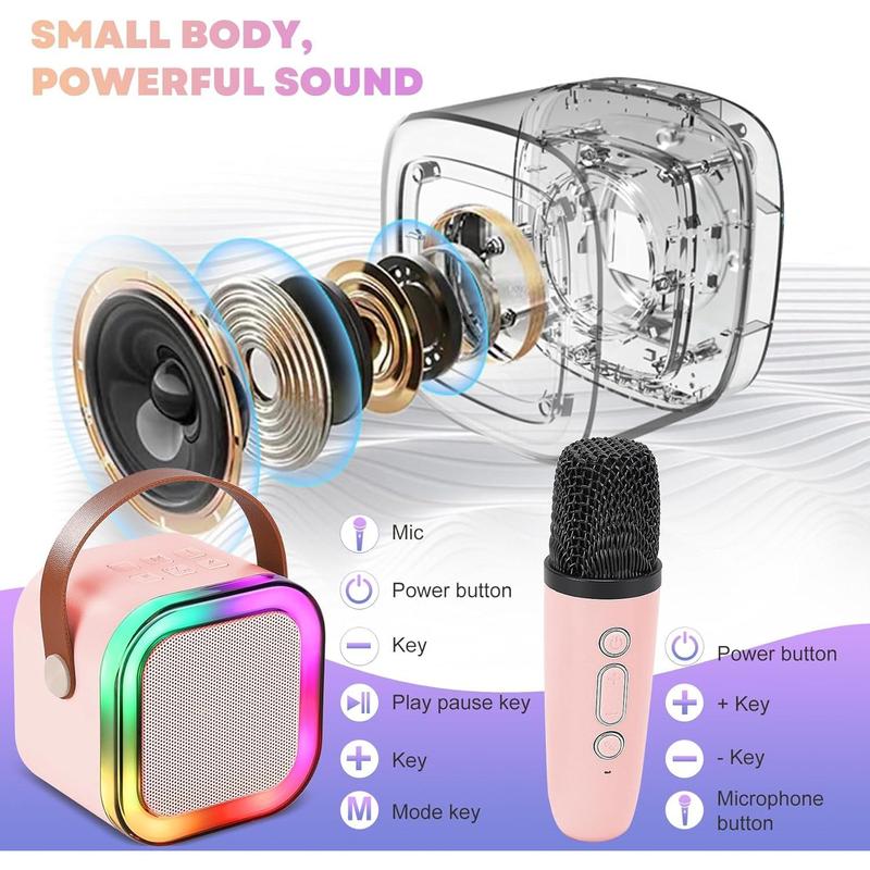 Portable Wireless Audio Speaker with Microphone, Rechargeable Wireless Karaoke Speaker with Handle, Colorful Light LED USB Speaker for Home Party