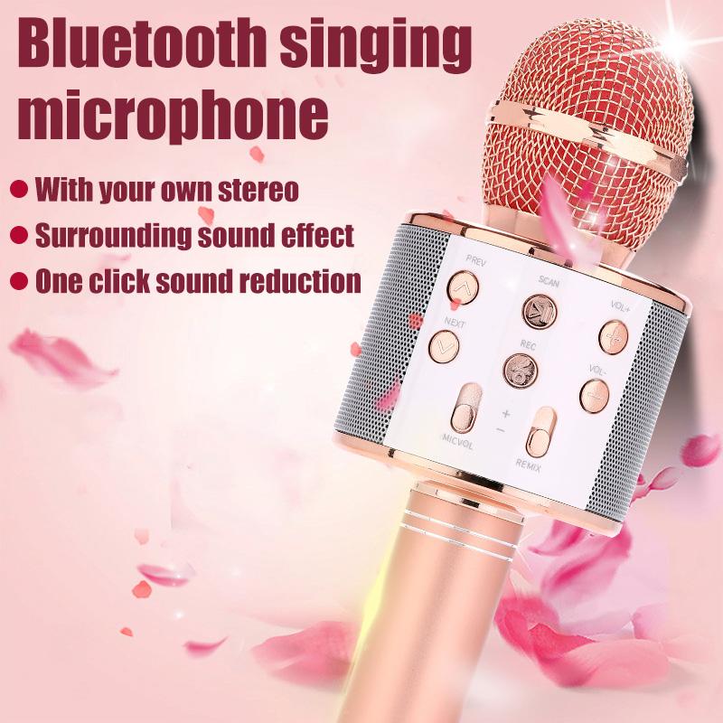 Professional Handheld Wireless Karaoke Microphone USB Speaker Microphone for Kids Music Player Singing Recorder KTV