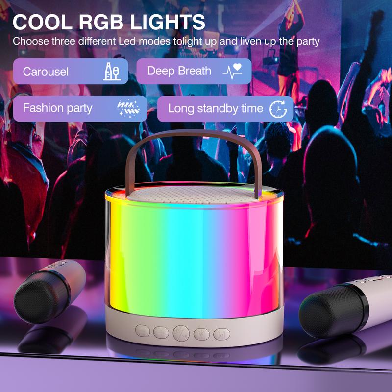 portable&mini karaoke machine，With Wireless Microphone & LED Light, , Karaoke Machine For Home Party Birthday Gift Portable Wireless Bluetooth-compatible Speaker With LED Ambient Light, Outdoor Speaker，Summer Wireless Karaoke Speaker Audio Smartphone