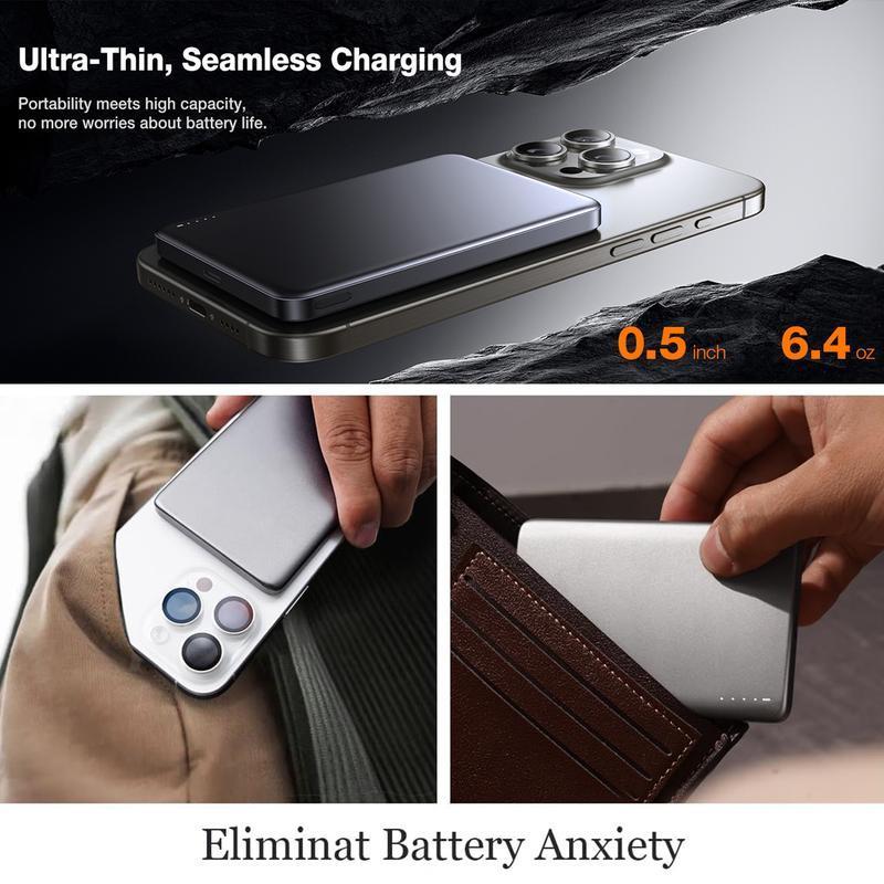 Power Bank,Ultra-Slim 10,000mAh Magnetic Wireless Portable Charger, 22.5W Fast Charging Battery Pack with USB-C Cable Designed for iPhone 16 Pro Max 16 Pro 16 15 14 13 12