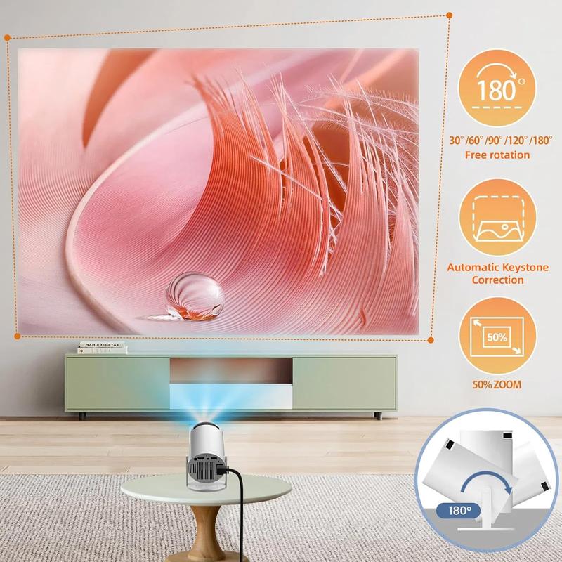 [180°Adjustable Stand] Smart Mini Projector with Android TV, Upgrade HY300 Pro Portable Projector with WiFi and Bluetooth, 4K Support, Auto Keystone, Portable Ceiling Projector For Android portable projector