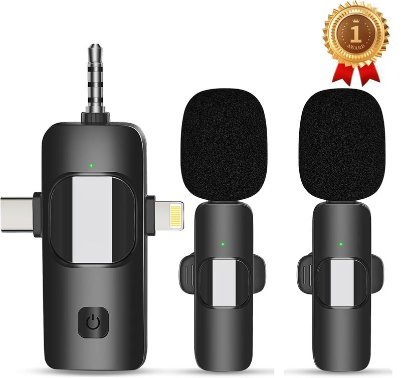 3-in-1 Mini Wireless Lavalier Microphone for iPhone Android Camera Mini Microphone, USB C Microphone, iPhone Mic,Video Recording Live Streaming, Vlogging, Interview, 2.4Gz Noise Canceling Double Mics USB Adapter