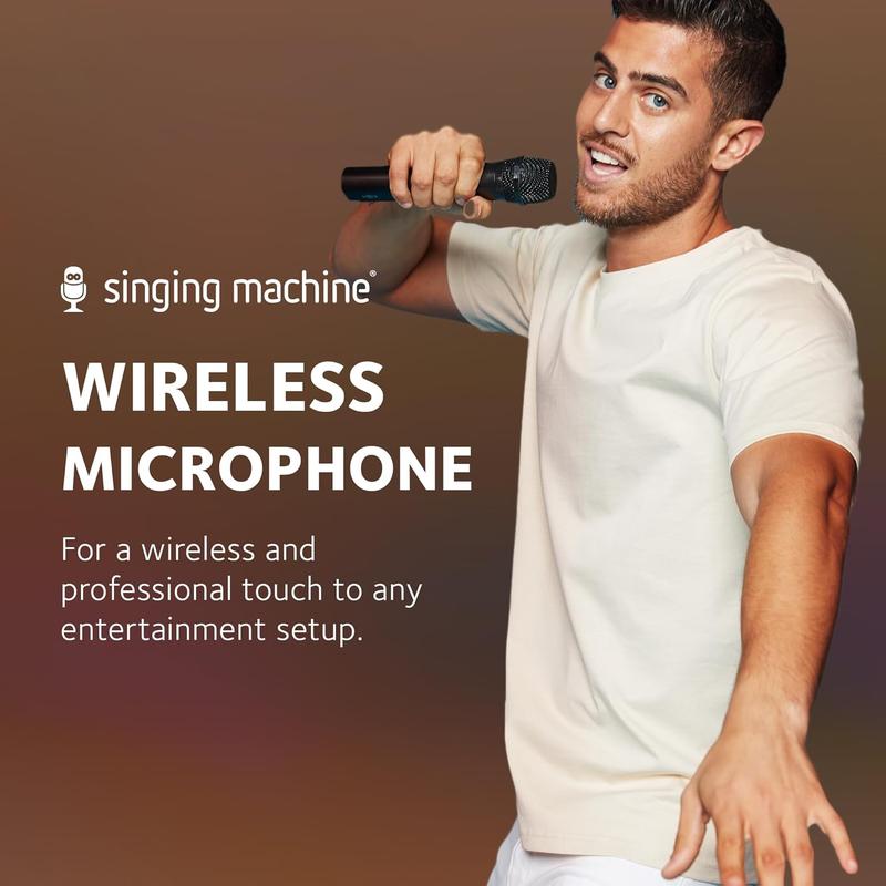 Singing Machine Wireless Microphone (Black) - Premium Unidirectional Wireless Mic for Singing, Speeches & Events - Cordless Mic Compatible with Karaoke Machines, Computers, PA Systems & More