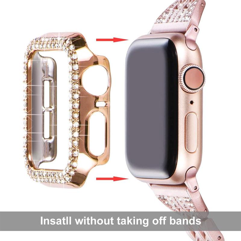 40mm Case Compatible with  Watch Case, Bling Frame Protective Case Screen Protector Replacement for  Watch Series 6 5 4 40mm, Rose Gold Pink Black Silver Clear