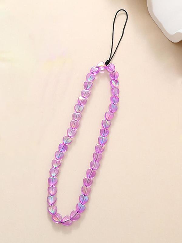 Transparent Heart Shaped Beaded Phone Chain, Anti-lost Cell Phone Lanyard, Phone Strap for Women & Girls