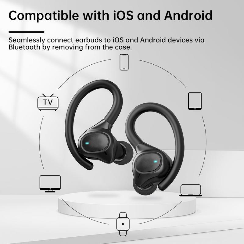 APEKX True Wireless Earbuds - Secure Fit Earhooks for Small Ear, Bluetooth Headphones for iPhone, IPX7 Waterproof, 40H Playtime, Ideal for Sports and Workouts (Black) mini headphones bluetoothwireless earphones