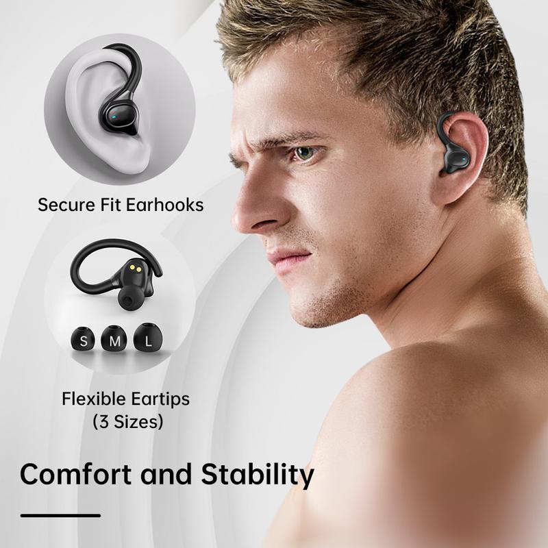 APEKX True Wireless Earbuds - Secure Fit Earhooks for Small Ear, Bluetooth Headphones for iPhone, IPX7 Waterproof, 40H Playtime, Ideal for Sports and Workouts (Black) mini headphones bluetoothwireless earphones