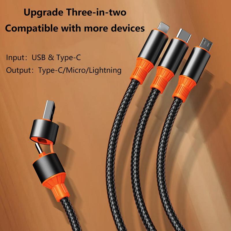 6 in 1 Multi Charging Cable, 100W Multi USB Cable, Braided Multiple Phone Charger Cable, Universal USB A C Charging Cord with IP Type C Micro USB Port