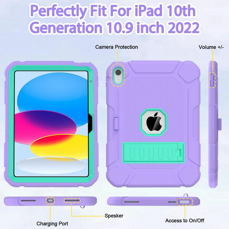 Case for iPad 10th Generation 10.9 inch 2022, iPad 10th Generation Case with Kickstand & Pencil Holder, Heavy Duty Shockproof Rugged Protective iPad 10th Gen Case, Purple