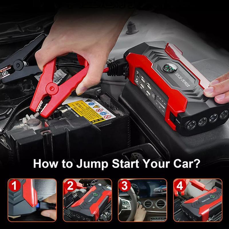 99800Mah Car Jump Starter Booster Jumper Box Power Bank Battery Charger Portable, 12V Car Battery Jump Power with LED Light W100 Portable Jumpstarter Accessories Phone Smartphone Jumper Cables Emergency Tools Access Orio De Carro Warning Flasher