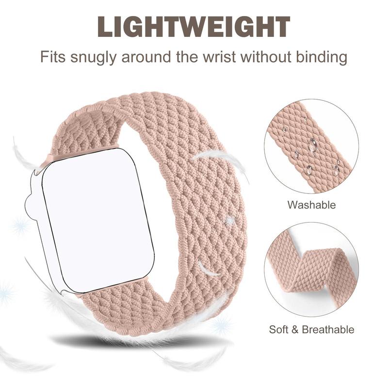 Braided Solo Loop Watch Band, 5 Counts Stretchy Nylon Sport Wristband Strap, Watch Band for iWatch Bands Series 9 8 7 6 5 4 3 2 1 SE Ultra Ultra 2