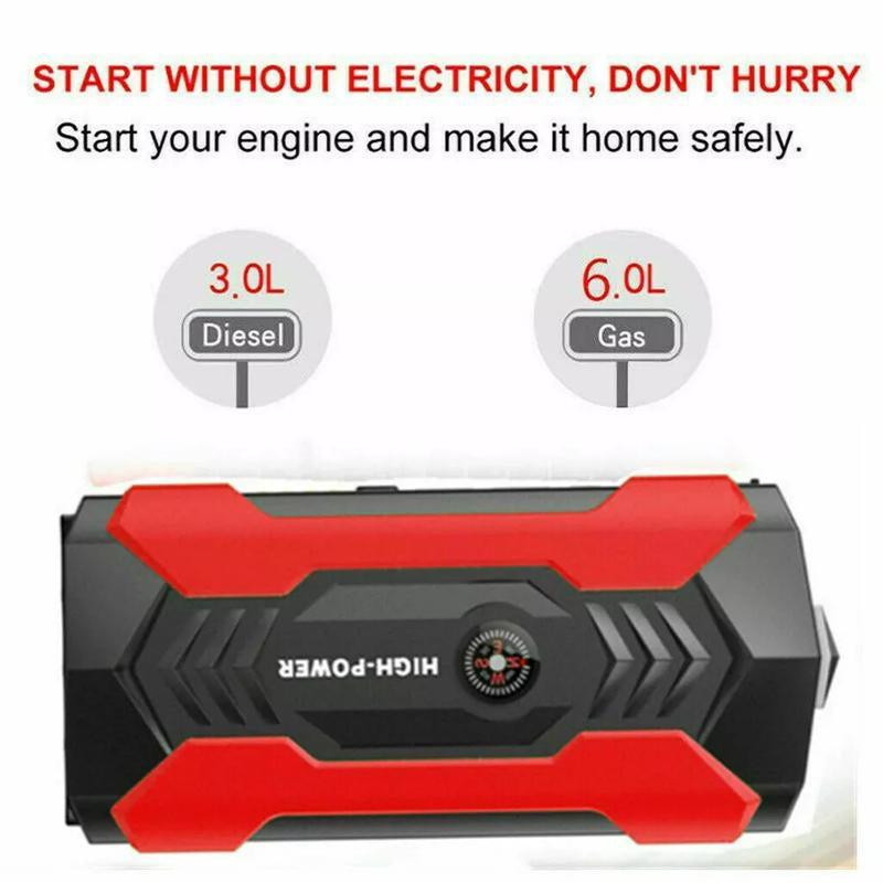 99800Mah Car Jump Starter Booster Jumper Box Power Bank Battery Charger Portable, 12V Car Battery Jump Power with LED Light W100 Portable Jumpstarter Accessories Phone Smartphone Jumper Cables Emergency Tools Access Orio De Carro Warning Flasher