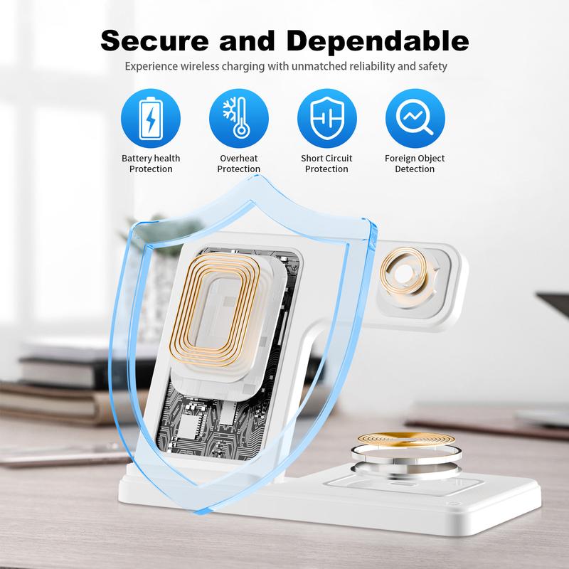 Portable 3 In 1 Fast Wireless Charger, 18W Mag-Safe Folding Wireless Charging Station Suitable For iPhone 15 14 Pro Max 13 12 11, For i-Watch 9 8 7 6 5 4 3 2Se, For Air-pods 3 2 Pro Multiple Devices，Wireless charger for Android phones Cellphone chargers