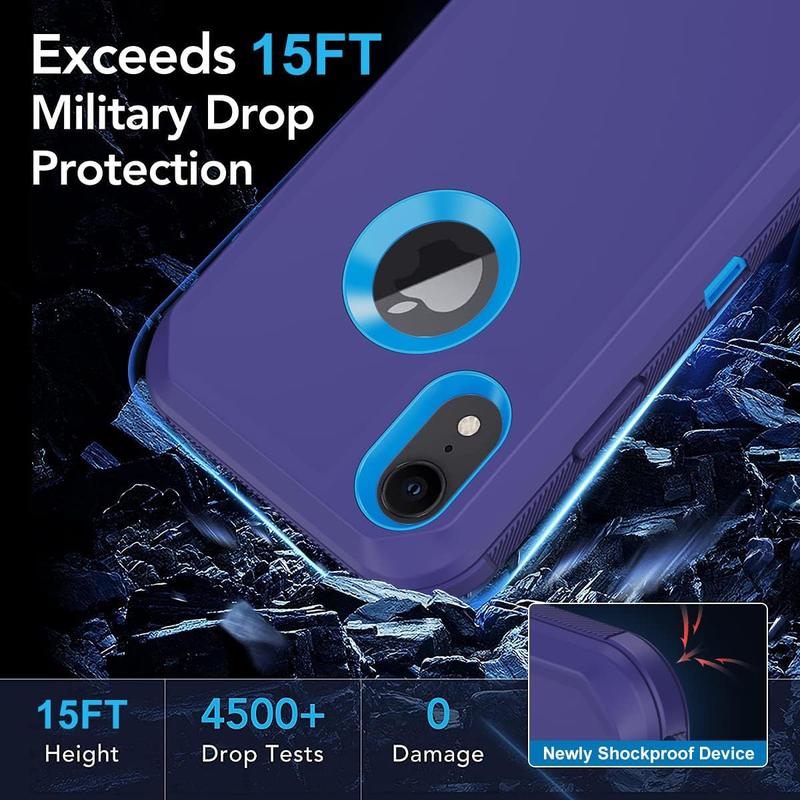 For Apple iPhone X XR Xs Max Shockproof Defender Case Heavy Duty Rugged Triple Layers Dropproof Cove [Free Tempered Glass Screen Protector]