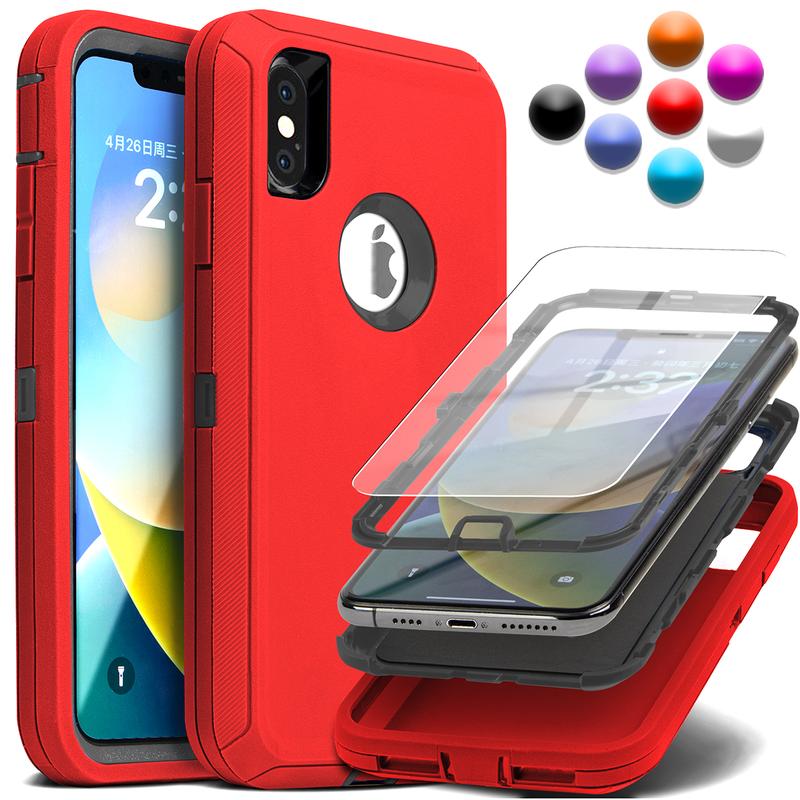 For Apple iPhone X XR Xs Max Shockproof Defender Case Heavy Duty Rugged Triple Layers Dropproof Cove [Free Tempered Glass Screen Protector]