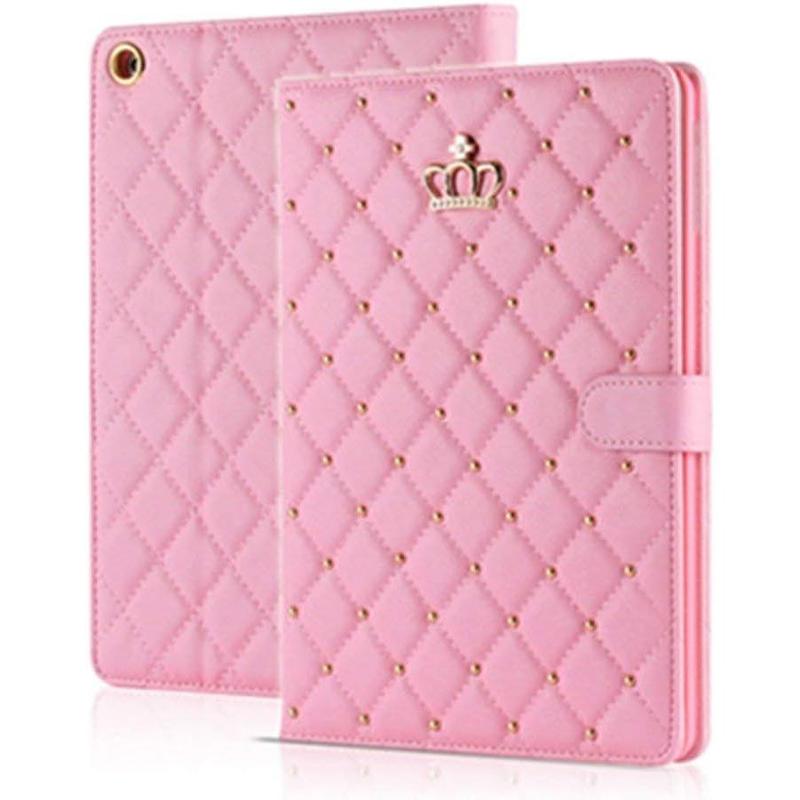 Topwin crown design Case for iPad 9.7 2018 2017 iPad Air 2, Diamond cute elegant PU leather smart auto sleep wake stand shockproof case for Apple iPad 5th 6th iPad Air (pink)