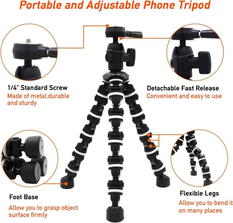 Phone Tripod,  Octopus Tripod with  Remote Phone Holder Mount Use as  Tripod, Cell Phone Tripod, Camera Tripod, Travel Tripod,Tabletop Tripod for