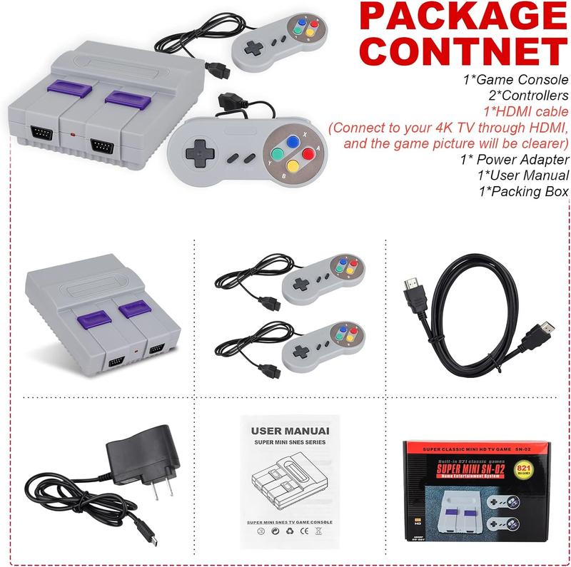 Super Retro Game Console Classic Mini HDMI System with Built in 821 Old School Video Games, Super Classic System, Plug and Play