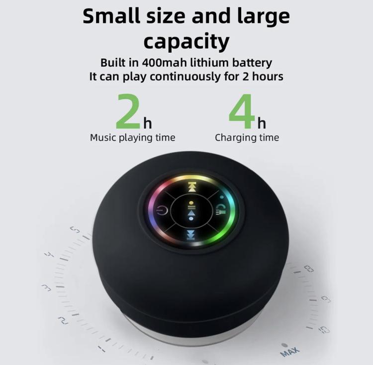 Mini Bluetooth Shower Speakers, Portable Wireless Speaker with Suction Cup, IP67 Waterproof Speaker with LED Light, Pairs Easily to Phones, Tablets, Computer, Gift for Men & Women Audio Button Connection Device Connection Device