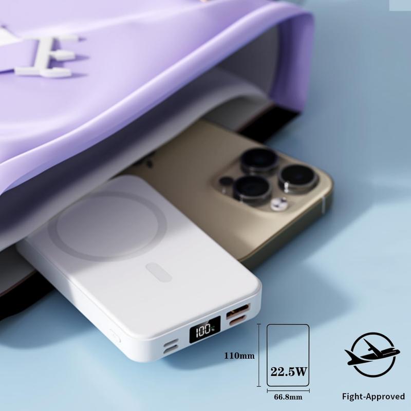 Power Bank, 10000mAh with 22.5W  Fast Charging.3 Charging interfaces 4 Output Modes.Features a Foldable Stand, USB-C Cable, LED Display, for iPhone 16 15 14 13 12 Series