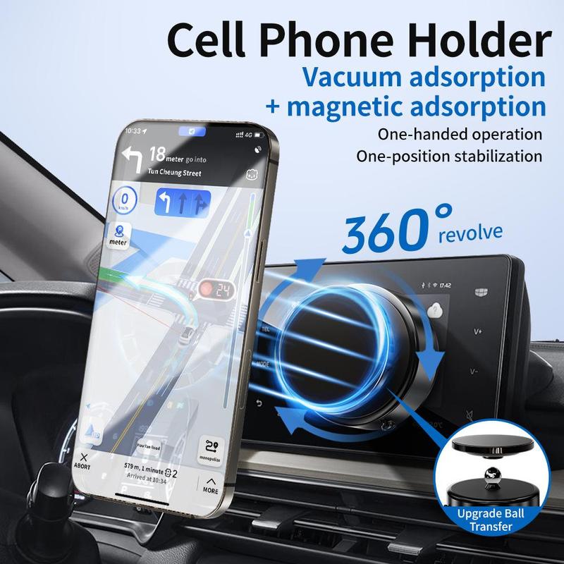 Magnetic Car Phone Holder, 360 Degree Rotatable Car Phone Mount, Multipurpose Vacuum Adsorption Design Car Smartphone Stand for Car, Wall, Mirror, Multiple Scenes