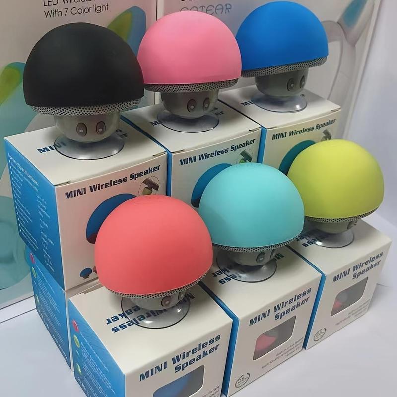 A Mushroom Portable Wireless Speaker with Suction Cup Mount, Stereo Sound, Button Control, USB Rechargeable, 200 MAh Battery, Wireless Compact Subwoofer for Smartphones tablets, Perfect for Travel and Outdoor Use