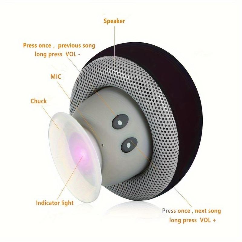 A Mushroom Portable Wireless Speaker with Suction Cup Mount, Stereo Sound, Button Control, USB Rechargeable, 200 MAh Battery, Wireless Compact Subwoofer for Smartphones tablets, Perfect for Travel and Outdoor Use