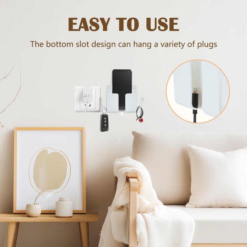 Wall Mounted Phone Holder, 5 Counts Punch Free Self Adhesive Phone  Remote Control Holder, Phone Storage Rack for Home Bedroom Kitchen Living Room Bathroom